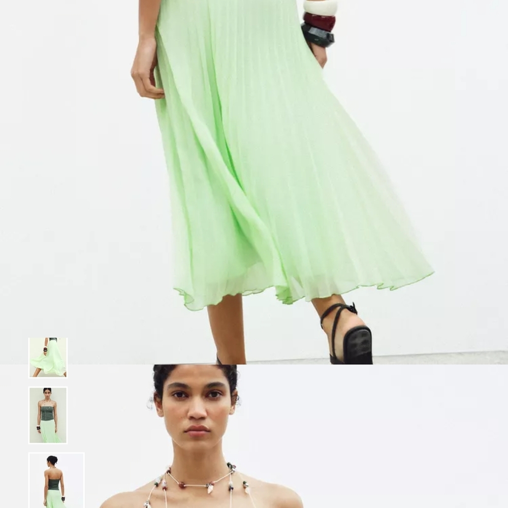 Zara Light Green Pleated Midi Skirt - Picture 3 of 12